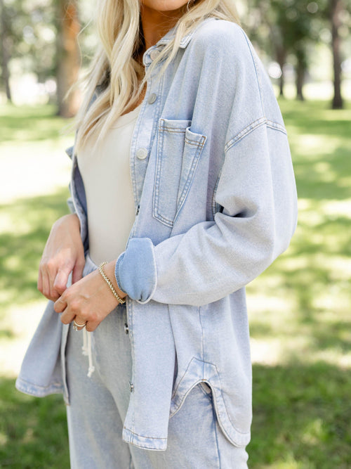 washed button up shacket