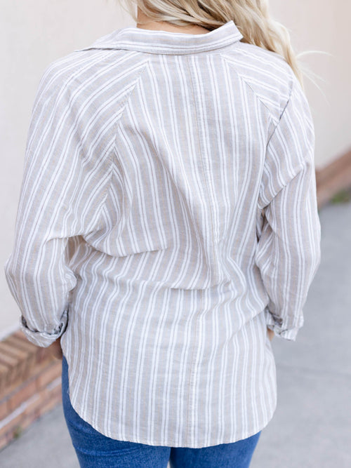 stripe linen blend button down top