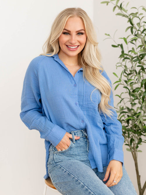 light blue oversized button up shirt