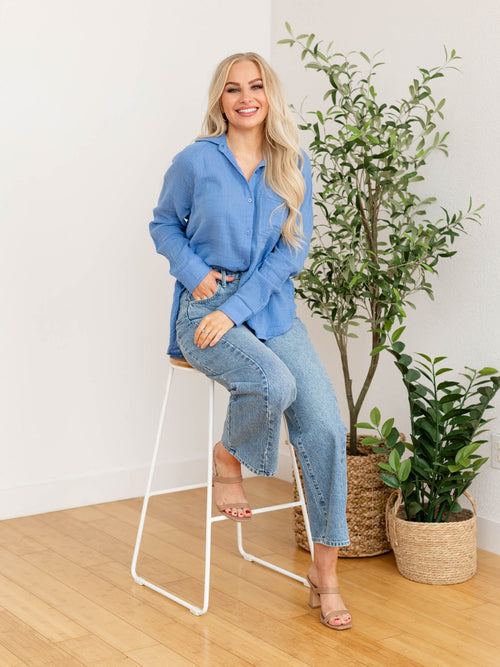 light blue oversized button up shirt