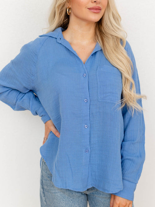 light blue oversized button up shirt