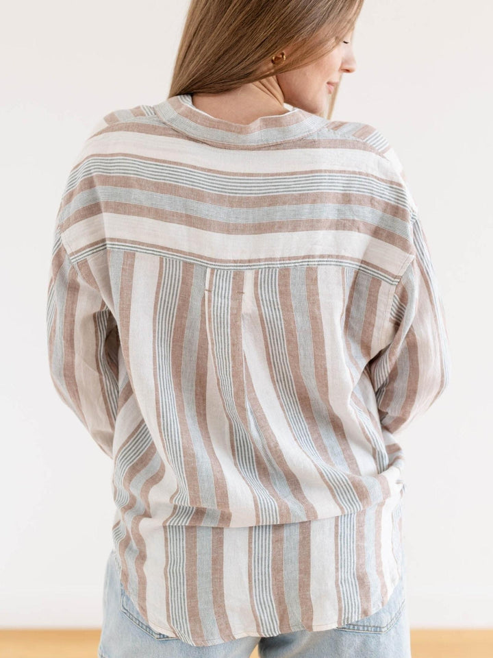 neutral washed stripe button down
