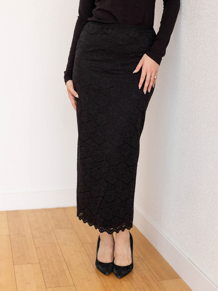 black lace midi skirt