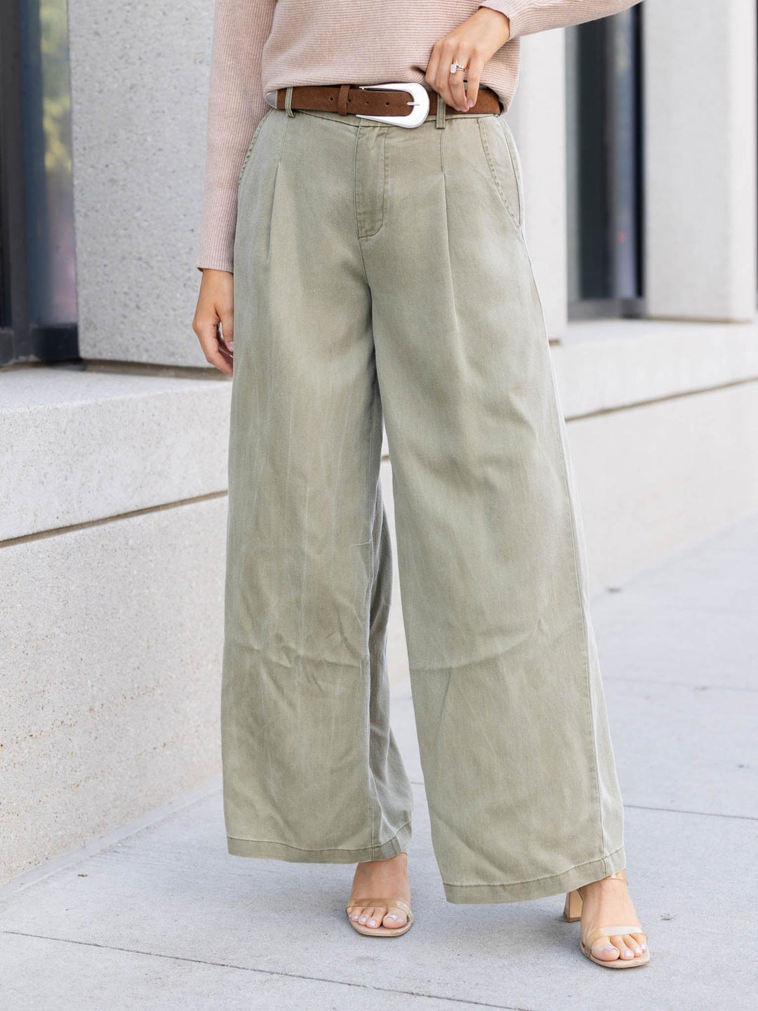 Zipper Front Wide Leg Pants