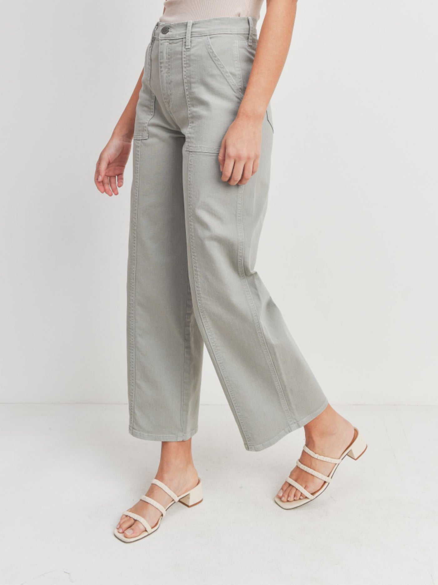 seamed detail olive denim