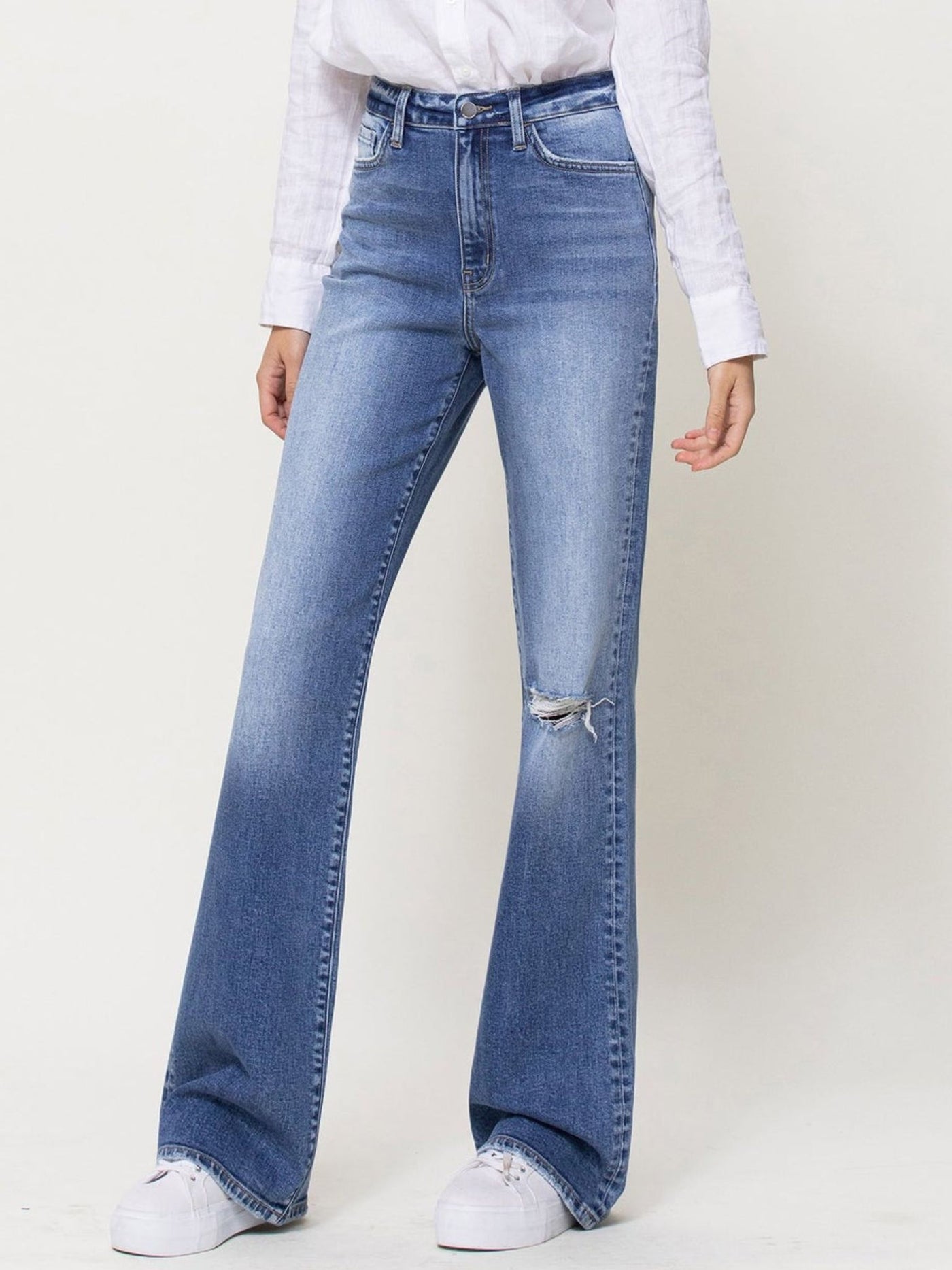 distressed flare denim