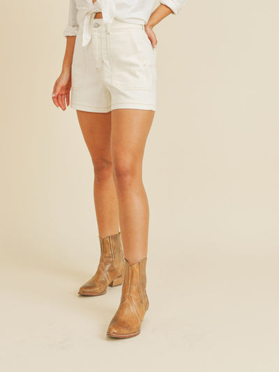 elongated white shorts