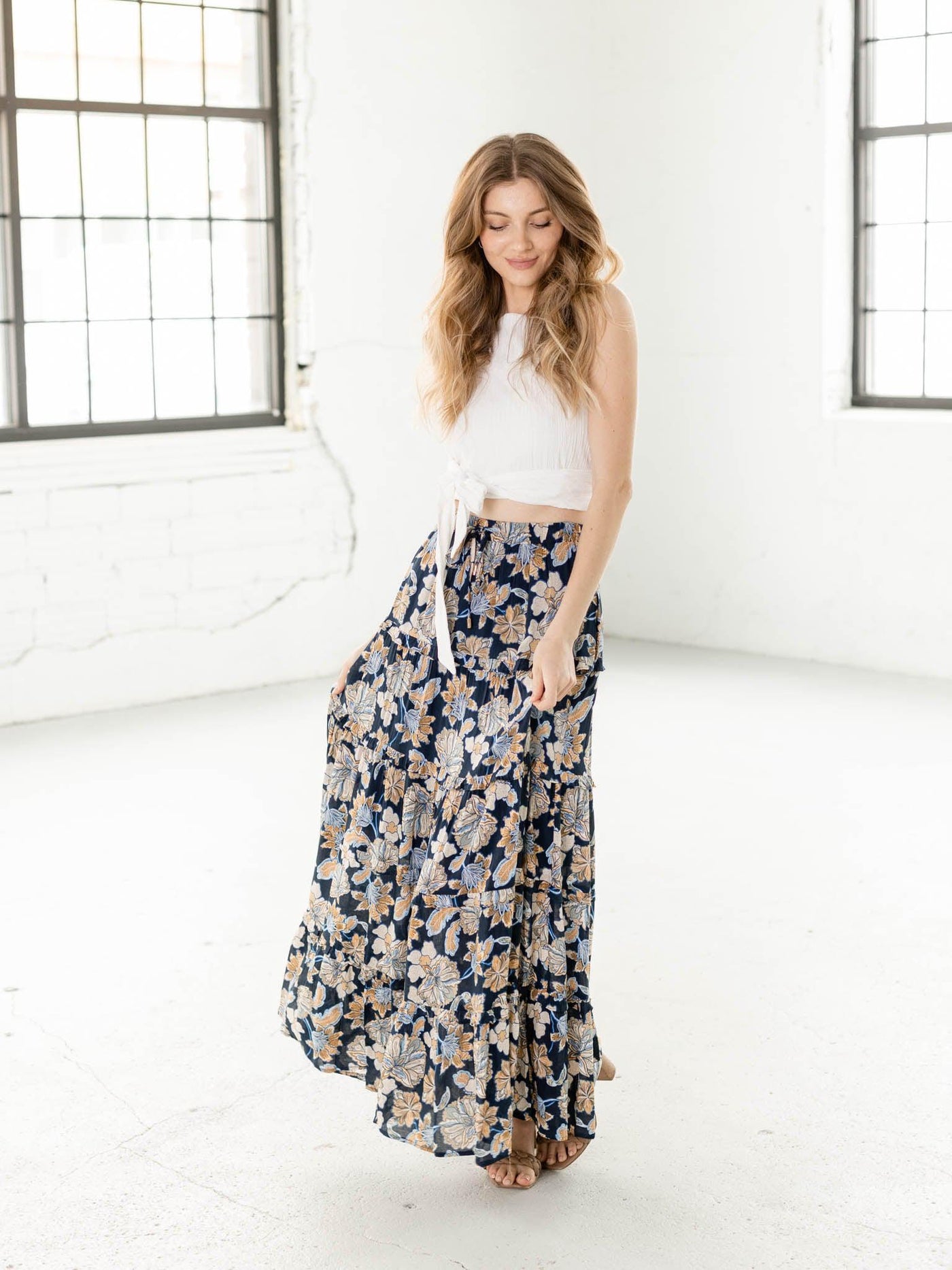 tiered floral skirt