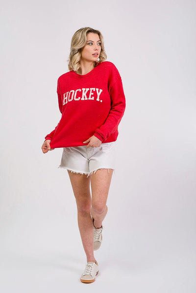 red hockey sweatshirt