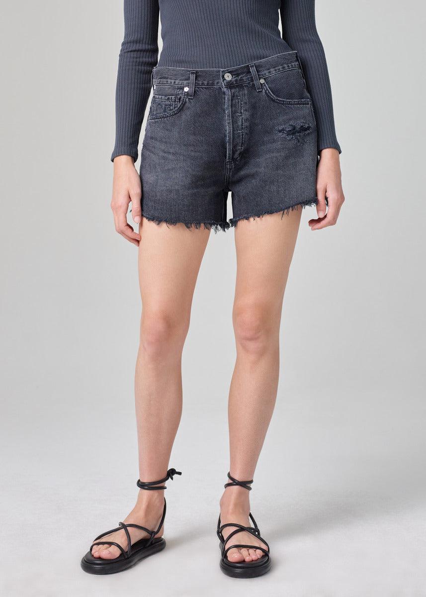 distressed black shorts