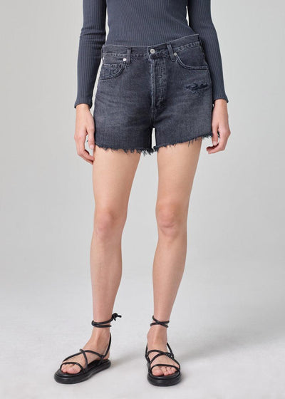 distressed black shorts
