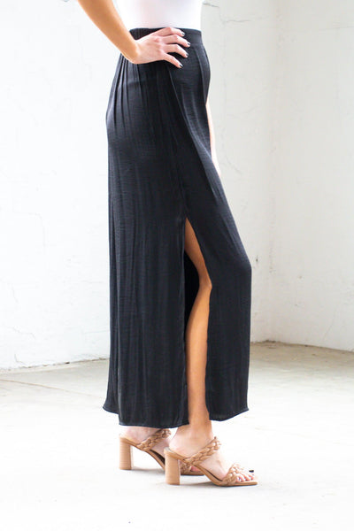black satin pants