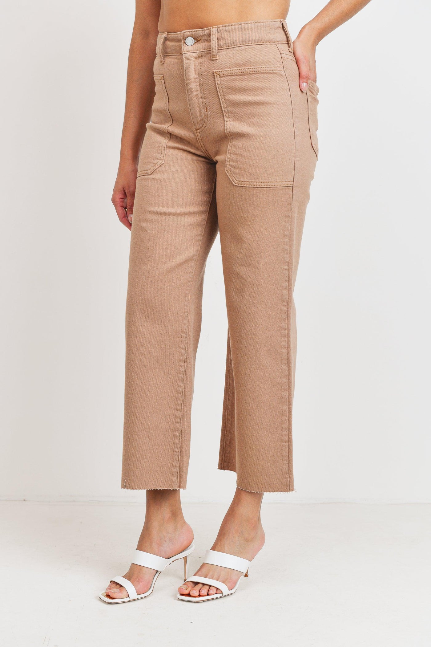 neutral tan cropped denim
