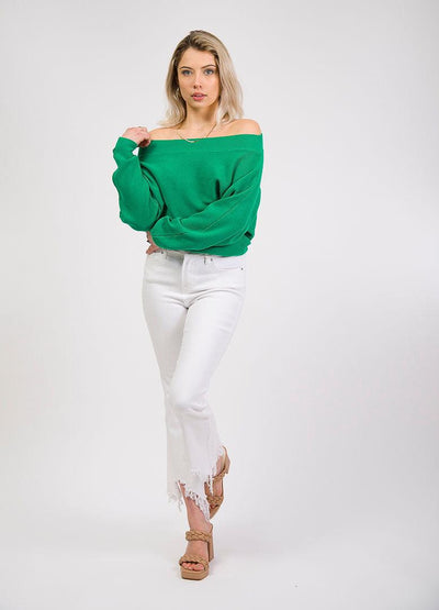 kelly green off the shoulder top sweater