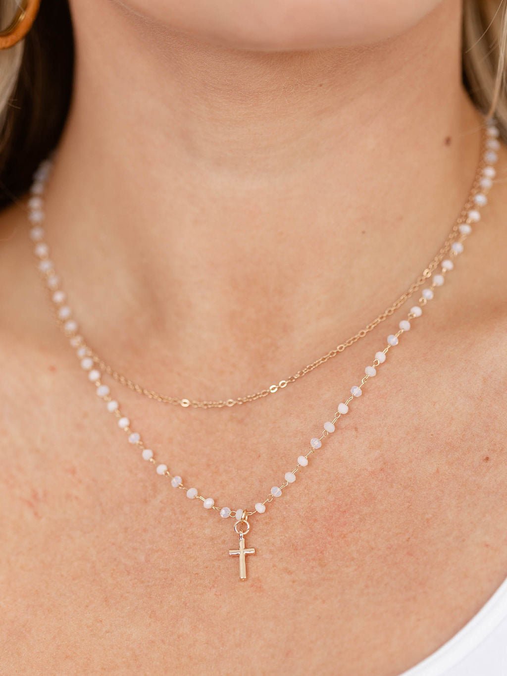 Beaded Cross Charm NecklaceNecklace