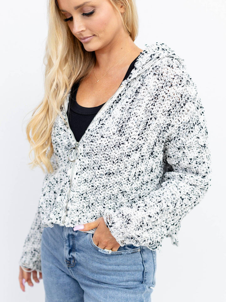 KLD Signature-Chenille Speckled Sweater Cardigan - Leela and Lavender