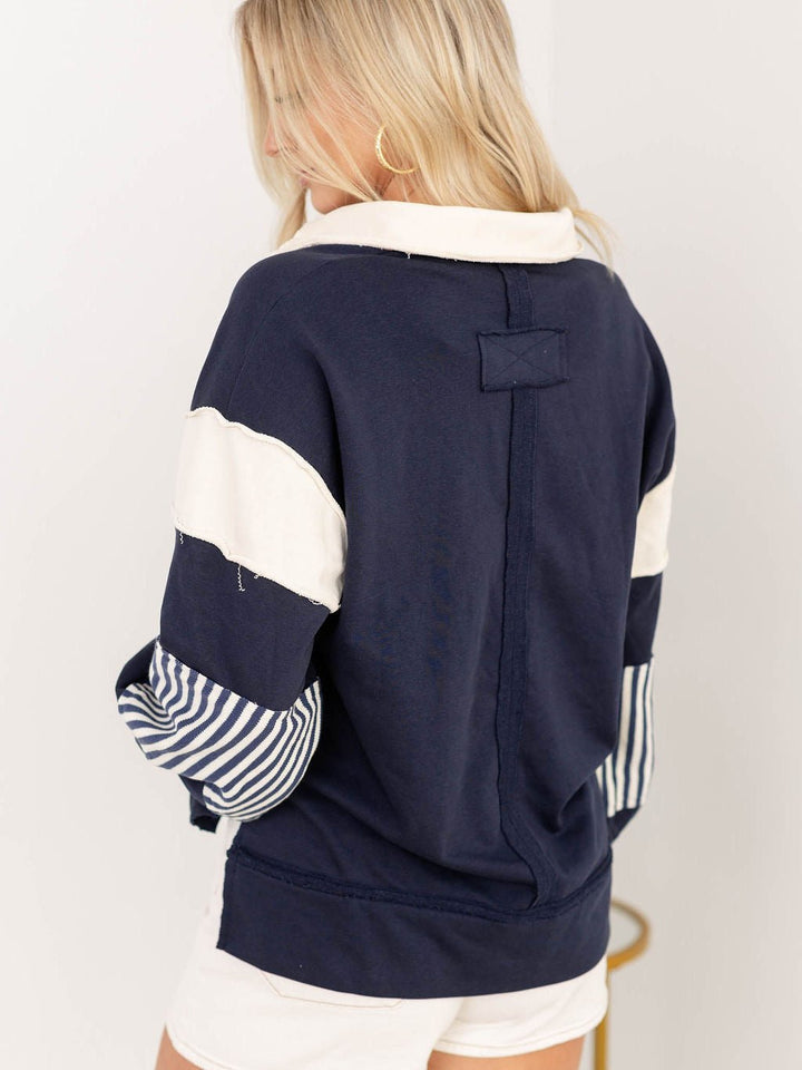 Collared Stripe Detail Oversized TopKnit tops