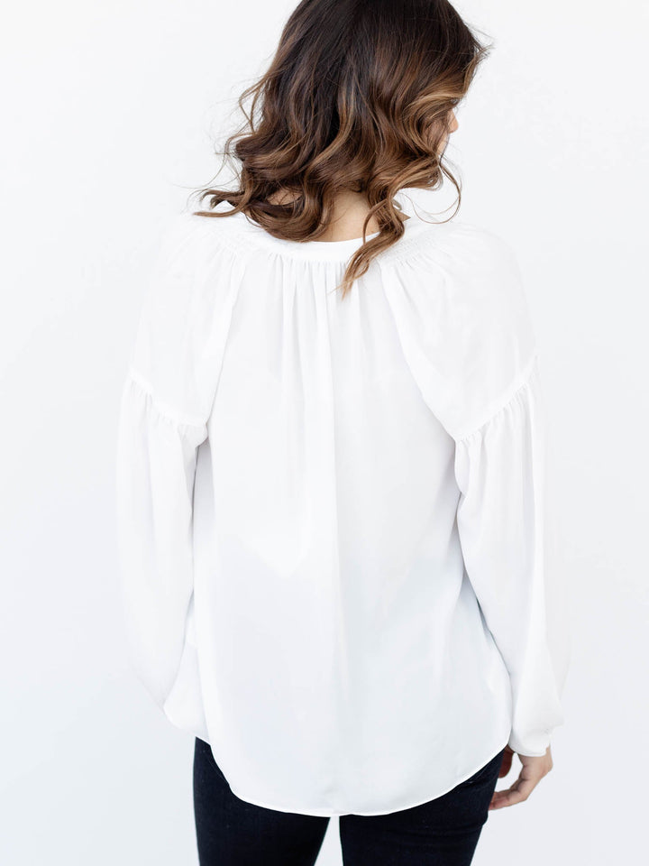 Current Air-Current Air Long Sleeve Split Neck Sleeve Detail Blouse - Leela and Lavender