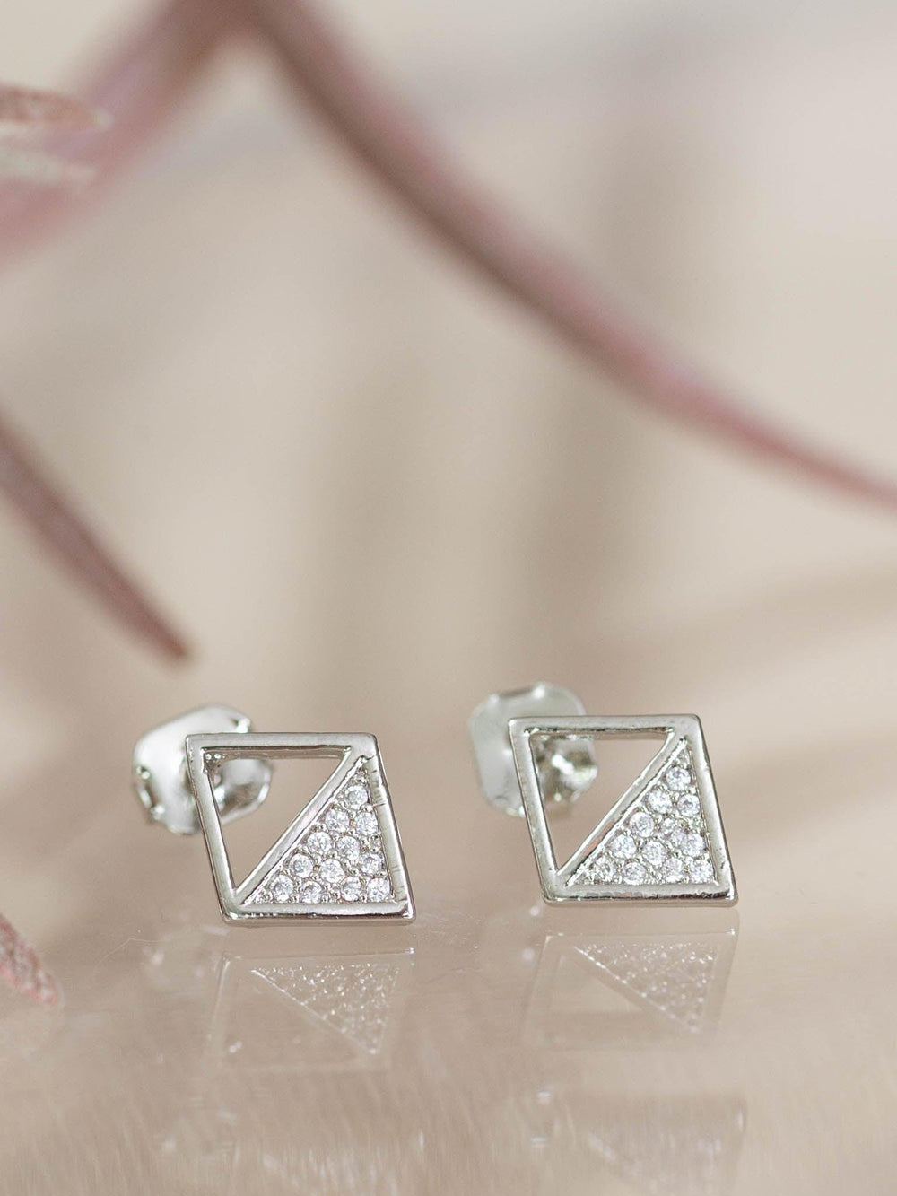 Joia-CZ Diamond Shaped Stud Earring - Leela and Lavender