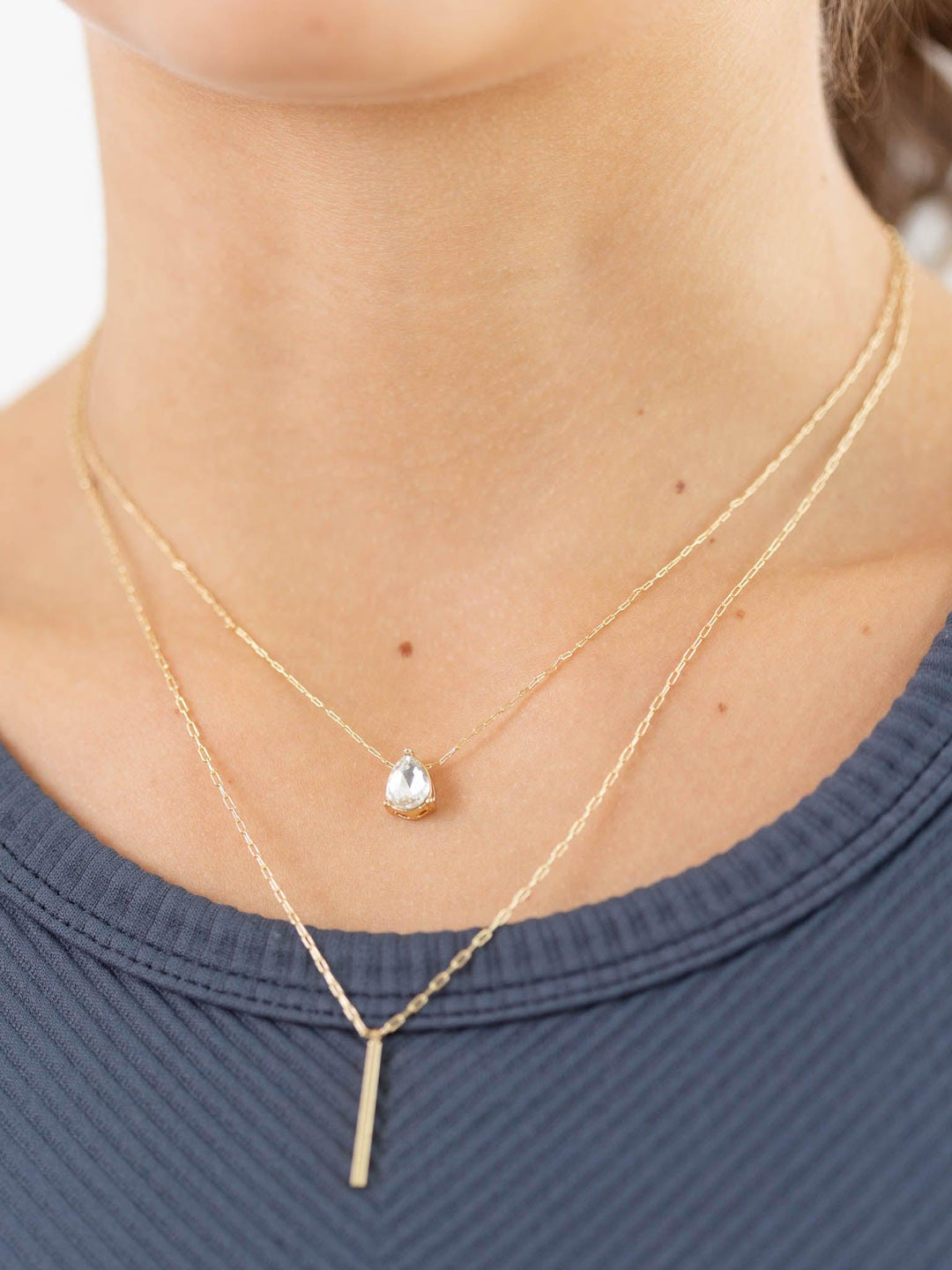 Joia-Dainty Teardrop Metal Bar Layered Necklace - Leela and Lavender