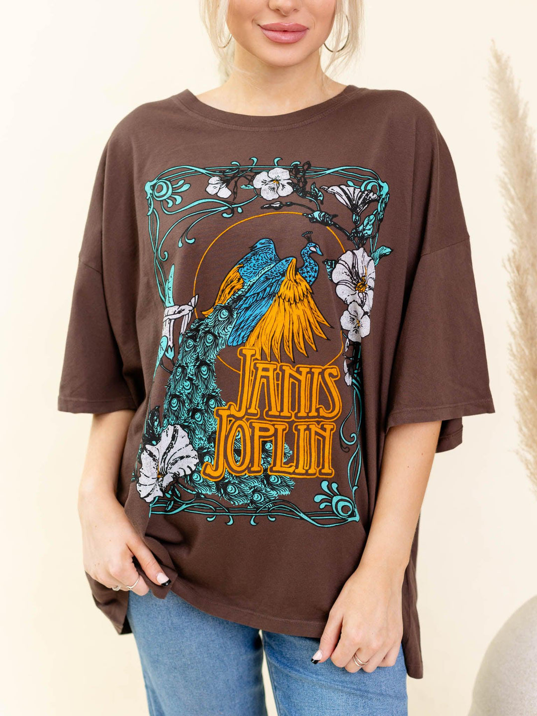 Daydreamer-Daydreamer Janis Joplin Floral Peacock One Size Tee - Leela and Lavender