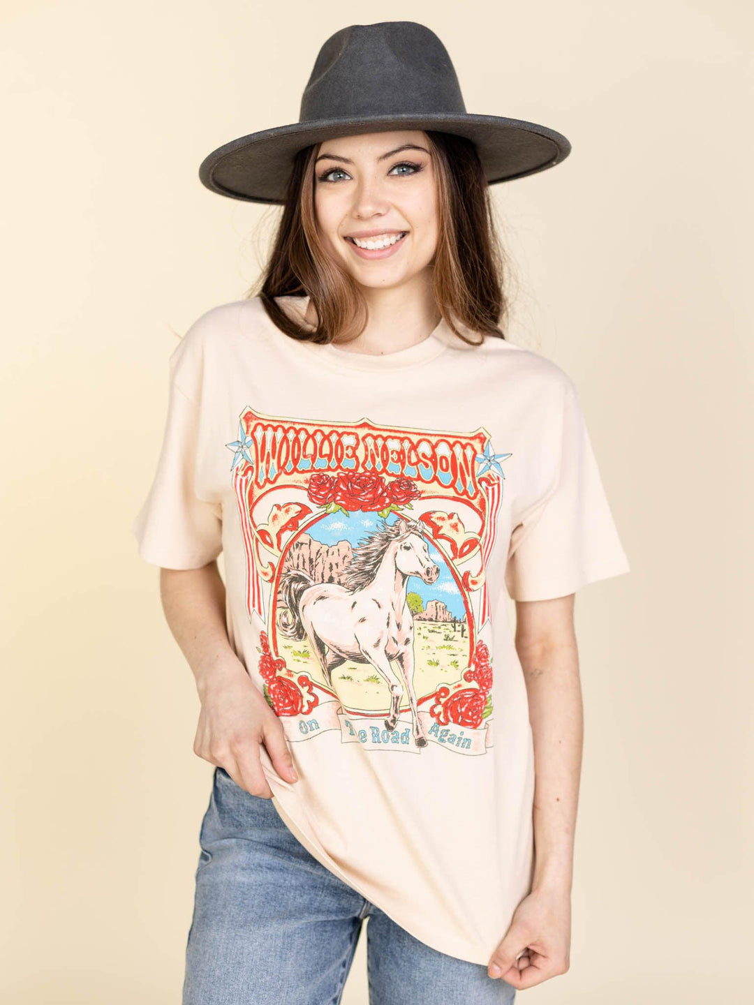 Daydreamer-Daydreamer Willie Nelson On The Road Again Weekend Tee - Leela and Lavender