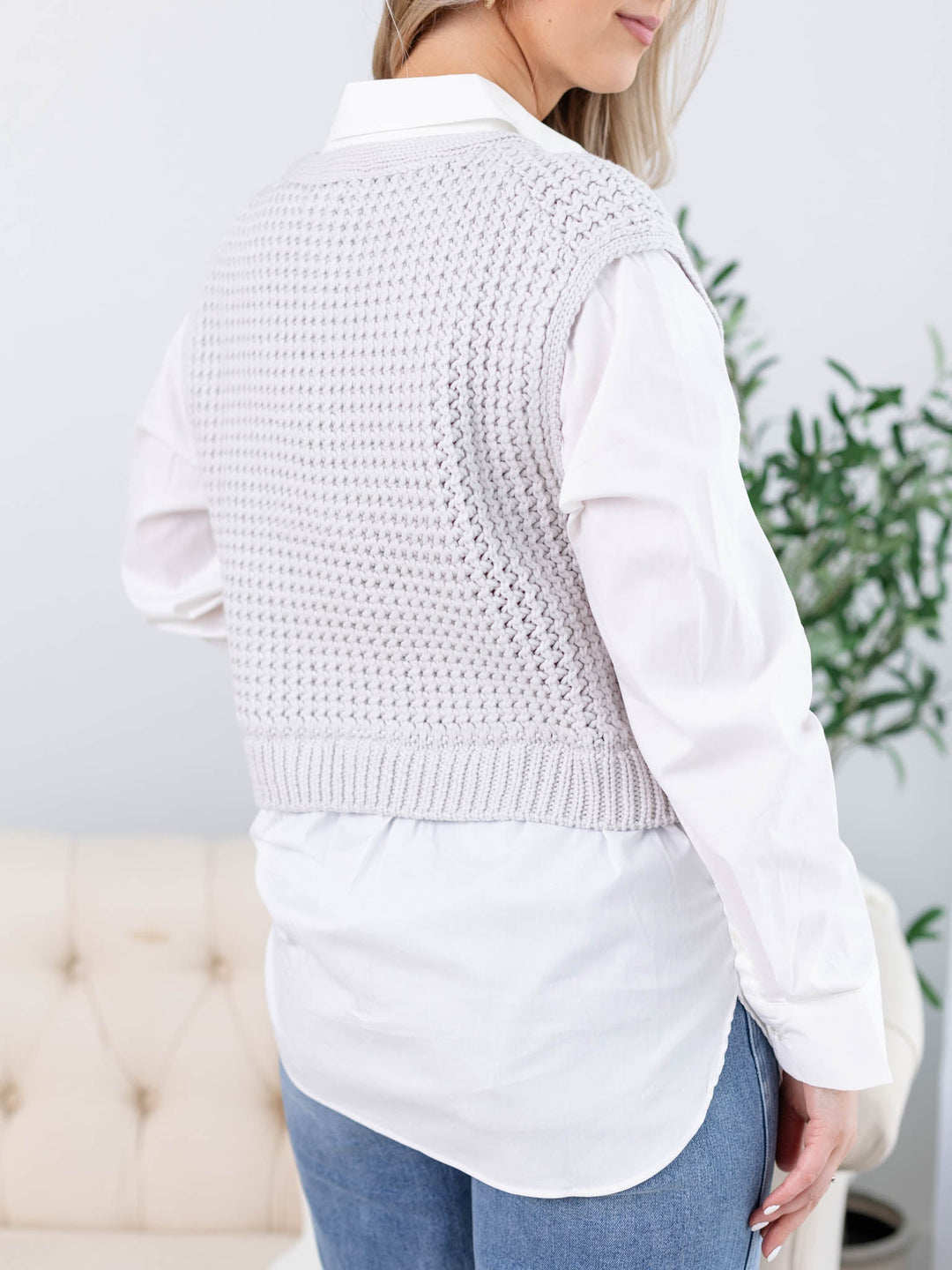 Elan-Elan Crop Sweater Vest Shirt Combo - Leela and Lavender