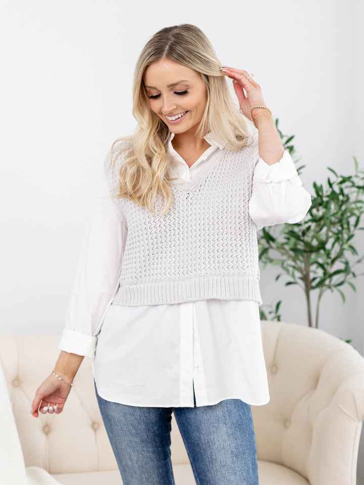 Elan-Elan Crop Sweater Vest Shirt Combo - Leela and Lavender