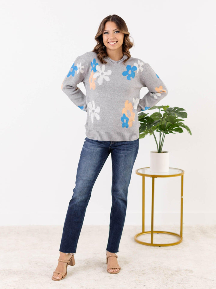 &merci-Flower Pattern Long Sleeve Sweater - Leela and Lavender