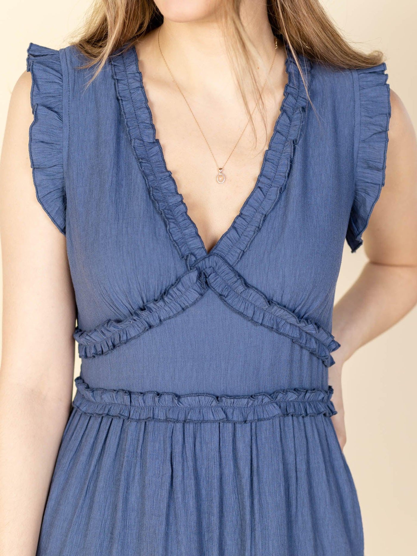 blue ruffle woven dress