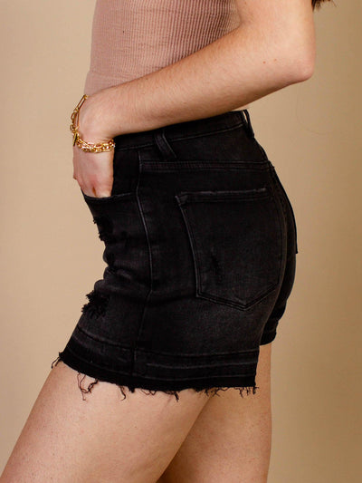 black denim shorts