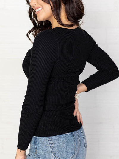 womens long sleeve ribbed knit top