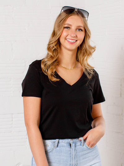 black v-neck top
