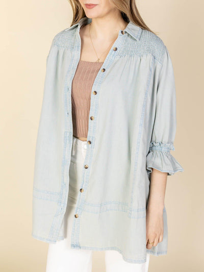 puff sleeve denim shirt