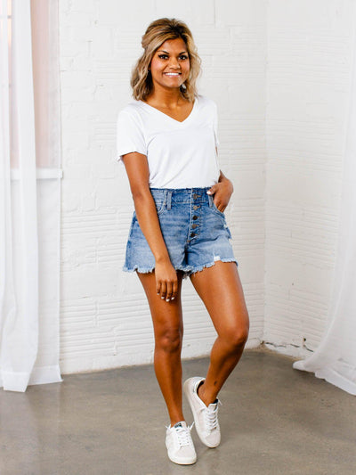 fringe hem high rise shorts