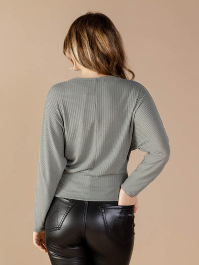 sage green wrap top