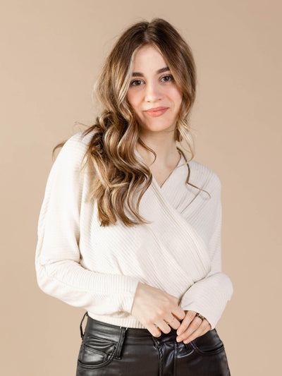 cream ribbed wrap top