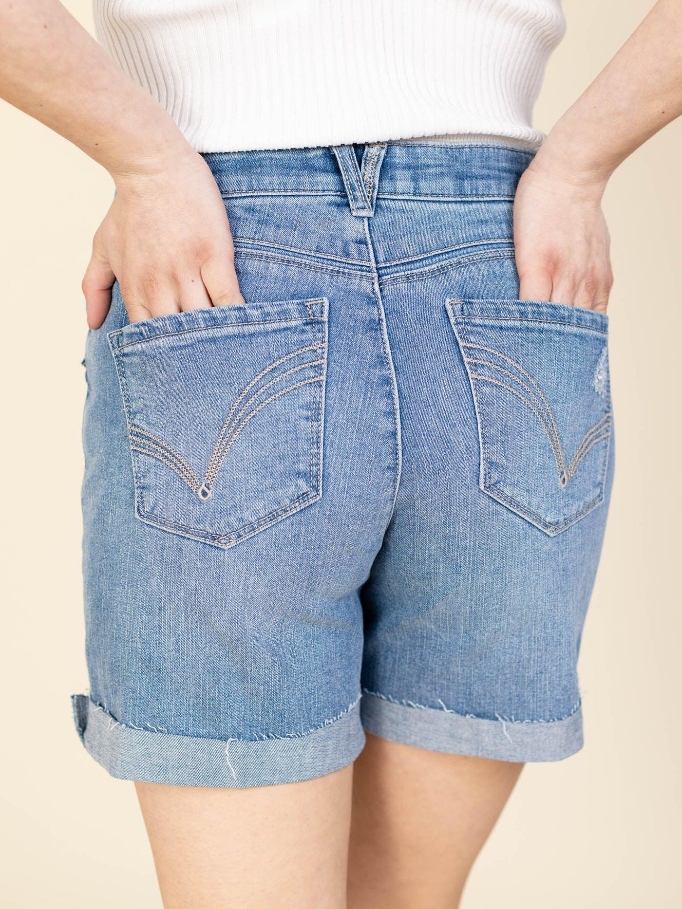 democracy roll cuff denim shorts