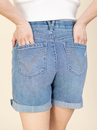 democracy roll cuff denim shorts