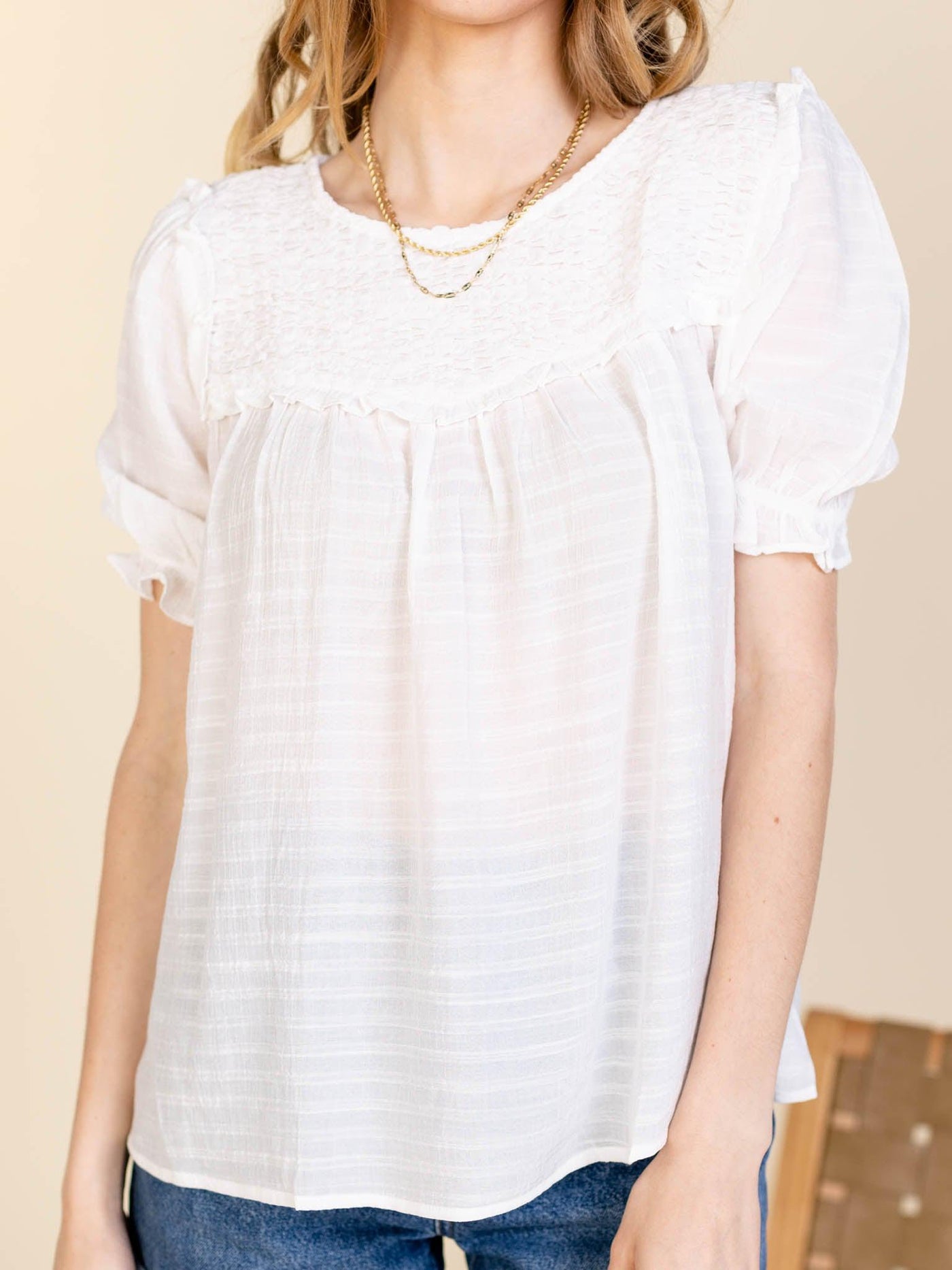 textured puff sleeve top