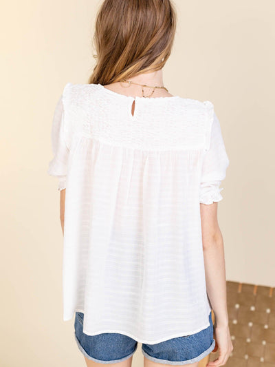 white smocked yoke top