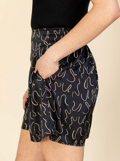 printed wide waistband shorts