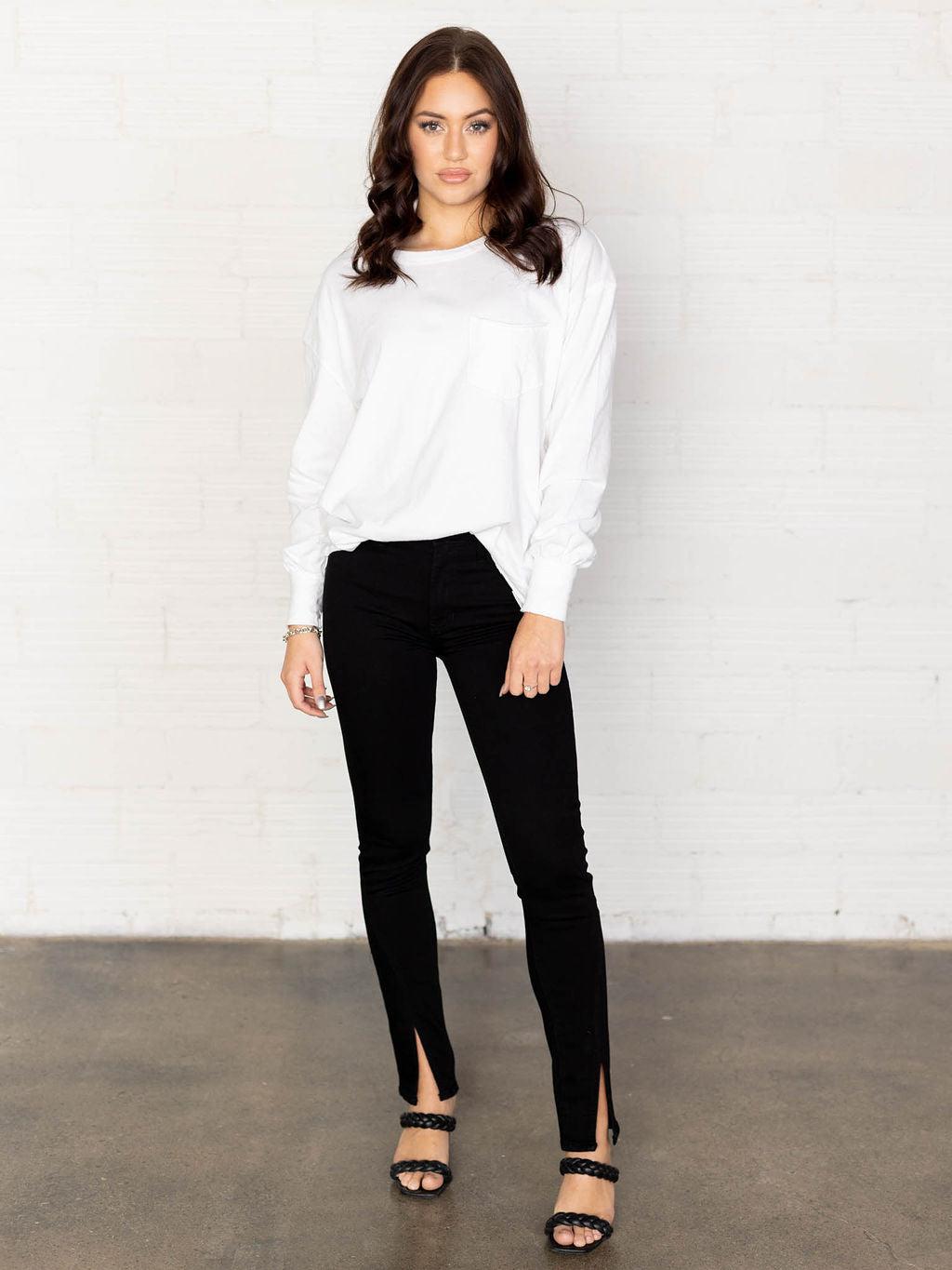 white free people fade into you long sleeve pocket tee