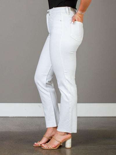 high rise white denim