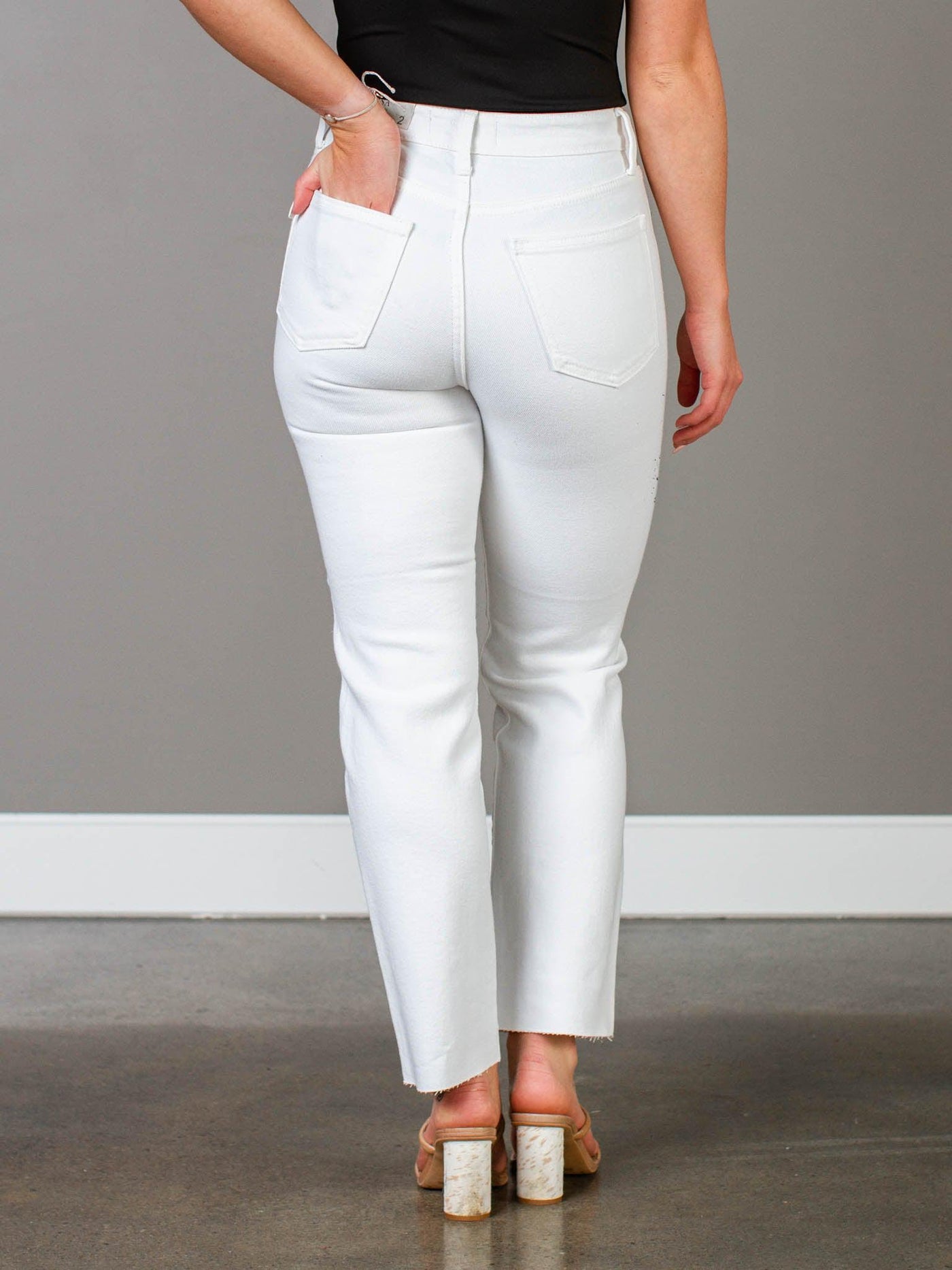 high rise white denim