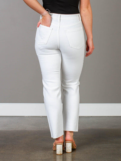 high rise white denim