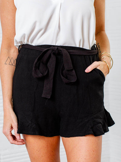 black ruffle hem shorts