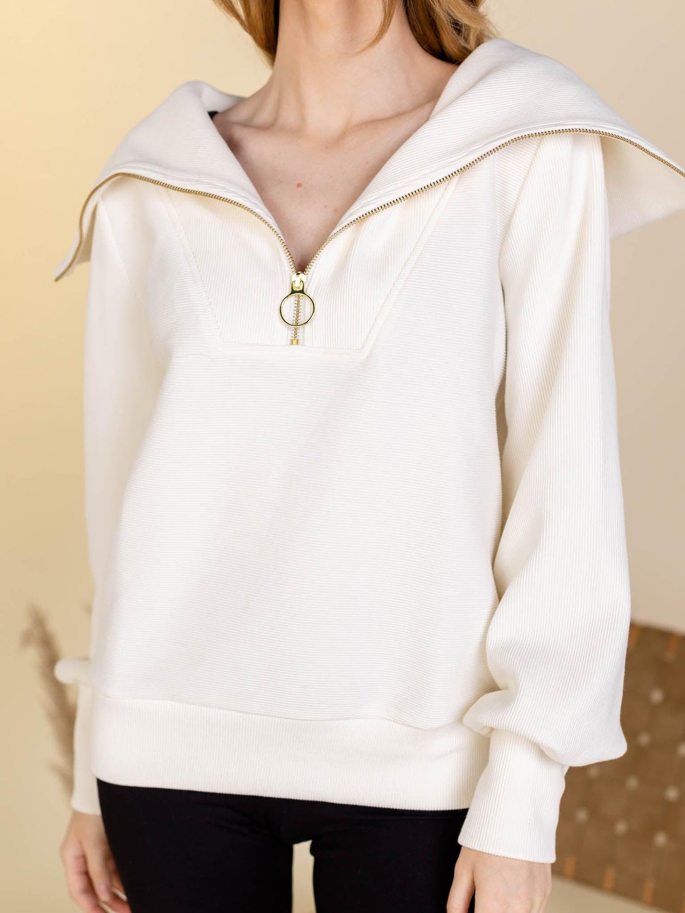large collar half zip sweater