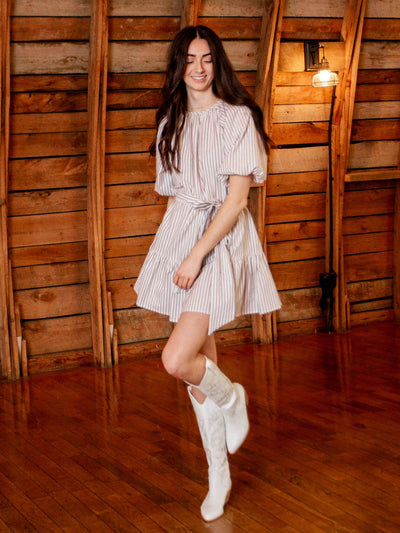 stripe belted dress