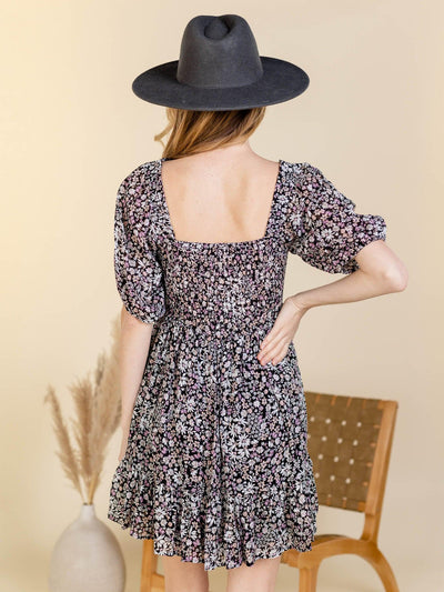 puff sleeve floral dress